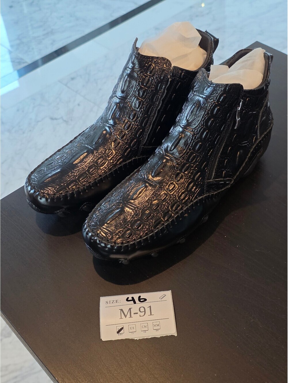 Men's Black Croc-Embossed Leather Ankle Boots